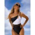 New one-piece bikini for European and American foreign trade, Amazon cross-border color blocking splicing, one shoulder fashionable and sexy swimsuit