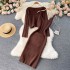 Hong Kong style retro chic short knitted sweater top with camisole, V-neck temperament, hip hugging dress, two piece set for layering