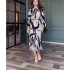 European and American foreign trade spot women's clothing 2024 spring/summer new style fashionable temperament high-end printed belt women's long dress