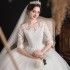 Main Wedding Dress 2024 Spring New One Shoulder Dreamy Slimming Mid Sleeve Lace Bridal Quidditch Large Size Wedding Dress