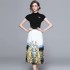 European and American Ins style summer short knit top+mid to long pleated printed skirt two-piece set for women