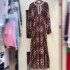 Vietnamese loose leopard print lazy retro long sleeved lace up heavy collar diamond studded dress A3 # 8968