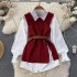 Two piece set for women in autumn, lively and age reducing, loose knit vest, medium length long sleeved white shirt top