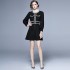 2024 early autumn Hepburn style coarse tweed lace stand up collar contrasting color fringed waist slimming dress