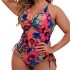 2022 new European and American Amazon one-piece fat woman plus size bikini print gathered hollow tight swimsuit for women