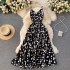 Evening gown with high-end feel, cross V-neck sexy off shoulder slimming and slimming, ink spotted holiday dress