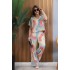 2024 New Fashionable Multi Color Printed Loose Short sleeved Top for European and American Foreign Trade Women's Clothing, Casual Wide Leg Pants Two Piece Set