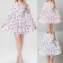 2024 Independent Station European and American Autumn Women's New Style Sweet Printed V-neck Lace Waist Short Dress