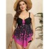 2024 New European and American Amazon Cross border Large Size Swimsuit Women's Printed Strap Slimming Short Skirt Swimsuit