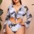 2022 New European and American Amazon Cross border Large Size Swimsuit Women's Tie dye Printed Sexy Three piece Set Yarn Skirt Bikini