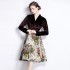 Real time spot new French autumn and winter French high-end gold velvet spliced jacquard long skirt with lining