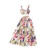 European vacation style set, women's short camisole vest, retro printed long A-line skirt, fashionable two-piece set