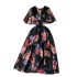 Summer V-neck printed chiffon dress for women with a cinched waist and slimming temperament, ruffled short sleeved cinched waist, first love fairy dress