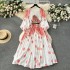 European and American style 2024 new women's dress with oversized skirt print, pleated pleats, waist cinching, and lace up for vacation