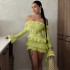 2024 Autumn European and American Women's New Fashion Long Sleeve Trumpet Sleeve One Shoulder Lotus Leaf Edge Float Short Dress