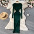 Autumn and winter new long sleeved round neck sexy slim fit dress, women's waist cinched tight temperament, hip hugging skirt, base long skirt