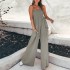 European and American women's clothing 2024 autumn new fashionable solid color pleated chest wrapped simple slimming high waisted camisole jumpsuit