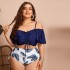 European and American Foreign Trade New Split Large Drawstring Ruffle Bikini One Shoulder Strap High Waist Swimsuit for Women