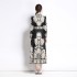 Palace style retro printed temperament polo collar shirt long skirt autumn and winter new style high-end French waist cinching dress