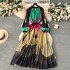 European and American retro palace style design with printed long, heavy-duty pleated bubble sleeve dress for spring and women's pleated skirt