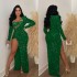 C6725 Cross border AliExpress Amazon European and American Fashion Women's Solid Color Sparkle Sexy Split Long Dress