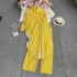 2023 New European and American Ins Style Fashion Candy Color Loose Folding Shirt+Elastic Pants Set Weight 540g