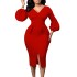 D354 Amazon European and American Women's V-neck Bubble Sleeve Split Dress Office Pencil Dress African Dress