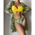 2023 European and American new three piece swimsuit multi-color printed cover up, sun protection suit triangle gathering foreign trade swimsuit for women