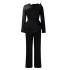 D439 independent station 2024 new long sleeved temperament mesh splicing nail bead slimming banquet oversized foreign trade jumpsuit