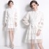 Real time spot 2024 autumn shirt collar custom lace French lantern long sleeved dress in black and white