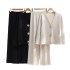 Design sense, contrasting cuffs, large gold button sweater, women's 2024 autumn and winter new collection, socialite wide leg knitted two-piece set