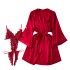 Pure Desire Style Pajama Set Women's Lace Strap High Fork jumpsuit+Long Bat Sleeve cardigan shawl two-piece set