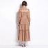 Real time spot spring clothing new palace style standing collar hollowed out single breasted long dress