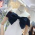 22 French style fashionable contrasting color one shoulder bow pure desire waist slimming and slimming sweet dress C2 # 6582