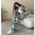 European and American spot 2024 new fashionable printed plus size loose top, high waist wide leg pants, women's casual set