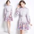 Real time spot new 2024 spring style retro temperament elegant stand up collar waist slimming print large swing dress