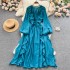 Spring and Autumn New Style High end and socialite temperament Lotus leaf hem large swing slim fit chiffon dress Women's ethnic style long skirt