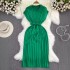 2023 Summer French Retro Style Polo Collar Loose Waist Strap A-line Knitted Dress Casual Long Dress