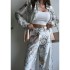 European and American Cross border Women's Set 2024 New Spring/Summer Fashion Positioning Printed Long Sleeve Top Wide Leg Pants Two Piece Set