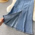 Hong Kong style waist cinching slimming denim dress with a clever split design, versatile for commuting and dating, light and mature temperament, camisole A-line skirt