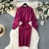 Sweater Women's Winter Fashion Set Light Luxury Hot Diamond Bubble Sleeve Hoodie Versatile Vest Dress Knitted Two Piece Set