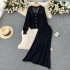 Korean hollow knitted set women's long sleeved V-neck loose top+mid length fish tail wrapped skirt two-piece set