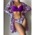 2023 European and American new three piece swimsuit multi-color printed cover up, sun protection suit triangle gathering foreign trade swimsuit for women