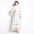 Real time spot new 2024 autumn French socialite fashion lapel patchwork lace lantern sleeve long skirt