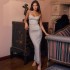 European and American style 2024 new women's mesh lace camisole slim fishbone long dress with chest revealing and waist cinching waist bag buttocks dress