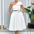 D513 Amazon plus size women's summer new fashion slant shoulder bow banquet dress big swing African dress