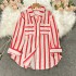 2024 Spring New Medium to Long Vertical Striped Shirt Jacket for Women, Korean Edition, Casual Loose Collar, Versatile Top, Trendy