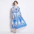 2024 V-neck printed chiffon print dress