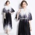 European plus size women's clothing with high-end printing, heavy nail bead pleating, long dress, pleated skirt, elegant dress for women