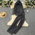 Lazy style Fried Dough Twists knitting suit loose and versatile hooded pullover sweater+high waist casual wide leg pants for women in autumn and winter